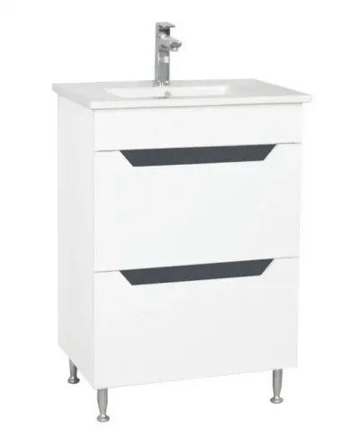 Set Baza front MDF si Lavoar seria 056, montat, cu sertare, 60 cm, alb + antracit