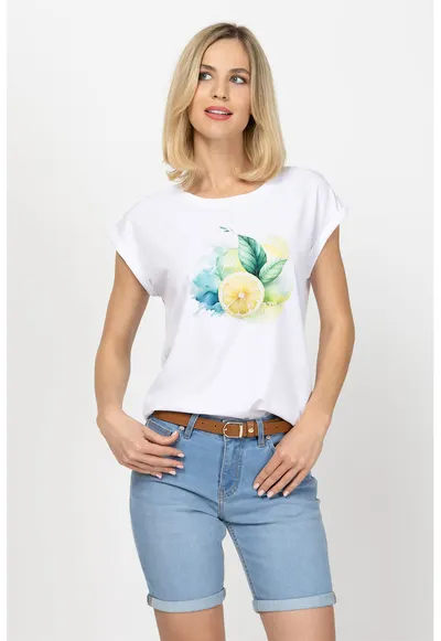 Tricou din amestec de modal cu imprimeu Monas - Galben/Alb murdar