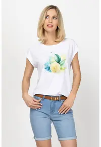 Tricou din amestec de modal cu imprimeu Monas - Galben/Alb murdar