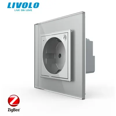 Priza simpla Schuko, inteligenta ZigBee, control aplicatie, cu rama sticla Gri