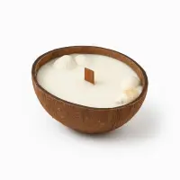 Lumânare parfumată din ceară de soia în bol de nucă de cocos – Sare de mare & Cocos | Fitil din lemn, scoici naturale - Default Title