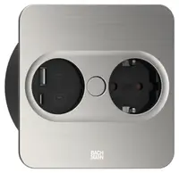 Contact pentru încorporare Bachmann - TWIST, 1x Schuko, USB-A+C, 2 m, pătrat, inox