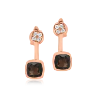 Cercei din aur roz cu quartz fumuriu de 1.5ct si diamante de 0.1ct