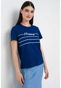 Tricou din bumbac organic cu imprimeu text - Alb/Albastru lavanda/Albastru royal