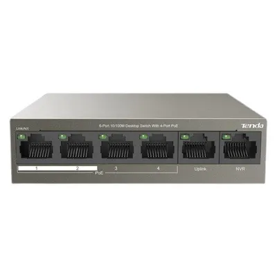 Switch TENDA TND-TEF1106P-4-63W, 4 porturi PoE, 2 porturi uplink RJ45 10/100Mbps