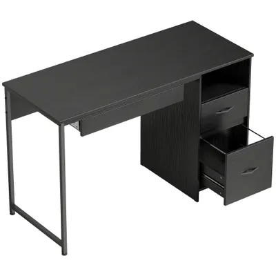 HOMCOM Birou Gaming Industrial, 120x52,3cm Stație Gaming cu Suport Tastatură, Compartiment Deschis și Sertare pentru Documente Format A4 Letter Legal, Masă Computer pentru Birou Acasă, Negru | Aosom Romania