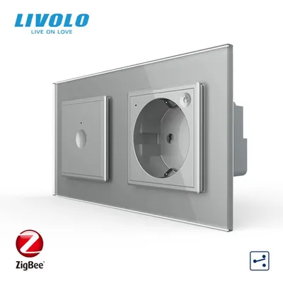 Intrerupator tactil simplu cap/scara Zigbee + priza Schuko Zigbee, generatia noua, cu rama sticla Gri