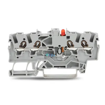 Component terminal block; 4-conductor; LED (red); 24 VDC; for DIN-rail 35 x 15 and 35 x 7.5; 1.5 mm²; Push-in CAGE CLAMP®; 1,50 mm²; gray