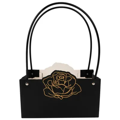 Pungi de cadou cu design trandafir (set 10 buc) - Negru