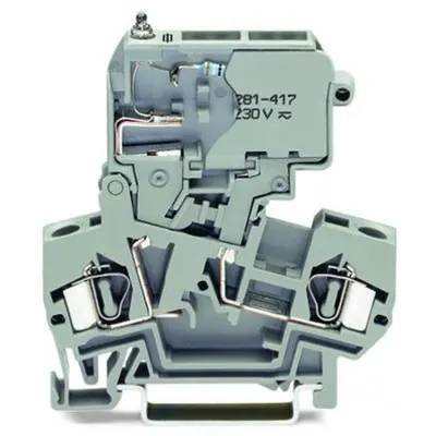 2-conductor fuse terminal block; with pivoting fuse holder; for 5 x 30 mm miniature metric fuse; with blown fuse indication by neon lamp; 120 V; for DIN-rail 35 x 15 and 35 x 7.5; 4 mm²; CAGE CLAMP®; 4,00 mm²; gray