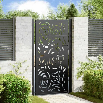 vidaXL Poartă de grădină neagră 100x175 cm, oțel, design cu flacără