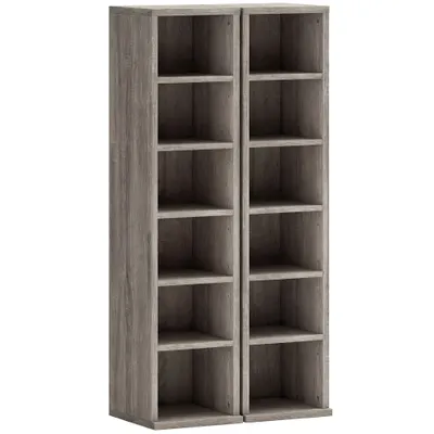 HOMCOM Set de 2 Dulapuri pentru CD-uri cu Polițe Reglabile, Raft pentru 204 CD-uri Economisitor de Spațiu, Dulap Media cu 12 Compartimente, pentru Living, Dormitor, Birou, 21x22,5x88,5cm, Gri Antichizat | Aosom Romania