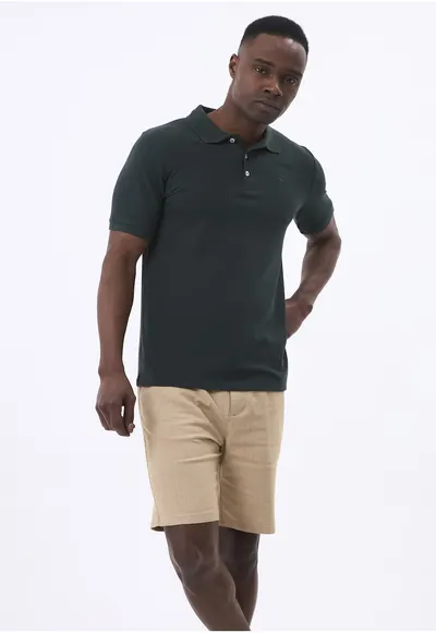 Tricou polo cu fenta cu nasturi - Verde englez