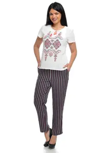 Pantaloni cu siret talie PL10N negru/dungi albe/roz, Dress to Impress | marimea 36/38