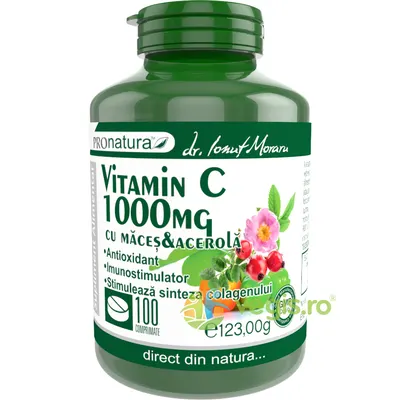 Vitamina C 1000mg cu Macese si Acerola (Aroma de Grapefruit) 100cpr