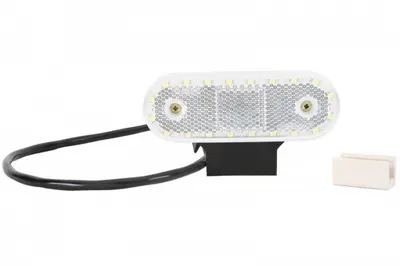 Lumini clarificare stanga dreapta, forma: oval, alb, LED, inaltime 40mm; latime 114mm; adancime 25mm, in relief, lungime cablu 500mm, cu cuier, 12 24V (cu clema pentru fir plat, conector: CLICK-IN JAE