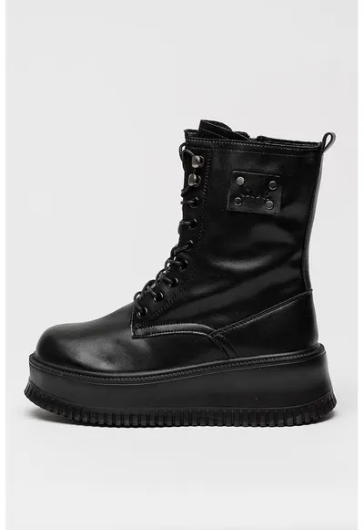 Ghete wedge din piele - Negru