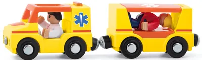 Set Woody - Accesorii pentru trenuleț din lemn, ambulanță, 4 piese