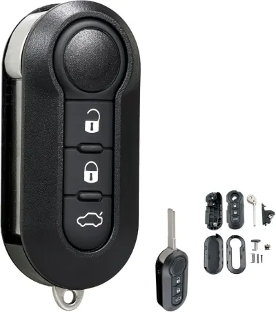 Carcasa Cheie Auto Techstar tip Briceag cu 3 butoane si lama, compatibila Opel Combo D, Fiat 500, Panda, Punto, Bravo, Ducato, Citroen Jumper, Peugeot Boxer – model flip key