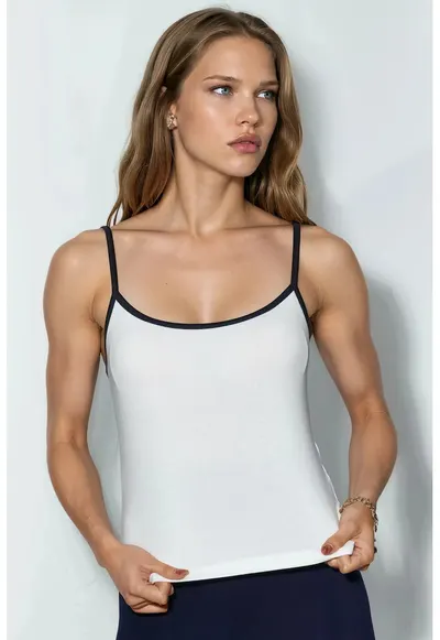 Top Cami fara maneci - alb - amestec de modal si bumbac - croiala regulara