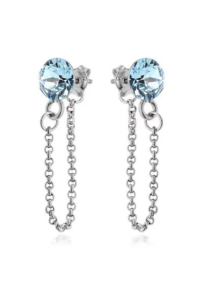 Cercei Argint 925 placat cu rodiu cu cristale Swarovski® Xirius Chain - Albastru deschis/Bleumarin