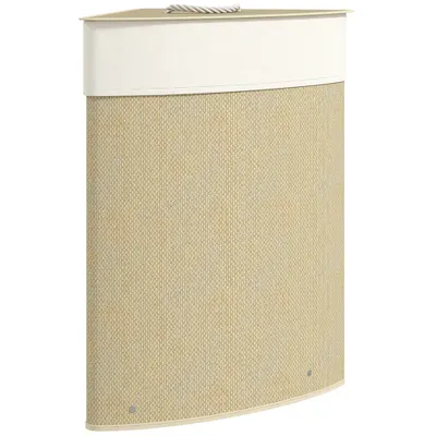 HOMCOM Coș de rufe din bambus 55L, coș triunghiular cu sac detașabil și lavabil, capac, mâner, 35x35x60cm, natural | Aosom Romania