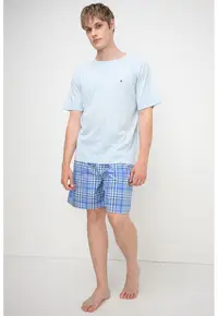 Pijama scurta din bumbac - Alb/Albastru deschis