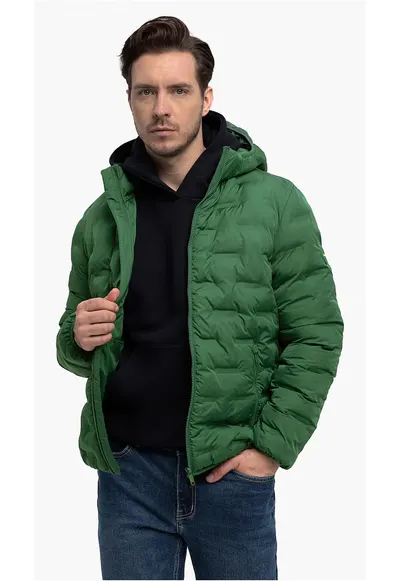 Geaca matlasata cu gluga detasabila - buzunare - sac de compresie - J-Sintor - Verde - Verde