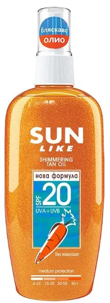 Sun Like Ulei de protecție solară pentru bronzare rapidă cu particule strălucitoare, SPF20, 150 ml