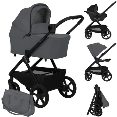 Carucior 3 in 1, Lionelo, Carmine, Cu scoica ADAC, Landou anti-reflux, Salteluta ventilata, Reglare spatar in 3 pozitii, Suport de picioare in 3 pozitii, Maner reglabil in 5 pozitii, Sustine 22 kg, Cu accesorii, 0 luni+, Gri