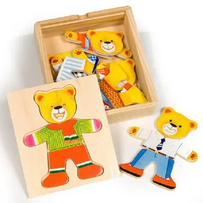 Jucarie din lemn Bigjigs - Urs pentru imbracat, Mr Bear