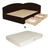 Set Pat Colt Alma, cu 2 sertare, colt interschimbabil, sonoma inchis + sonoma deschis + Saltea superortopedica, 160x200 cm