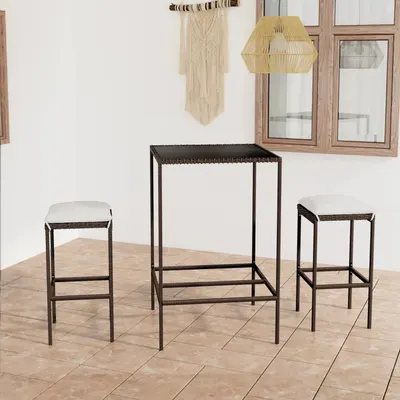 Gossi set mobilier bar de gradina, cu perne, 3 piese, maro, poliratan