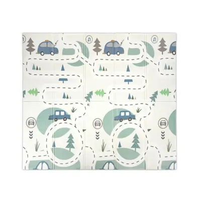 Covoras de joaca termic, Lorelli, din spuma XPE, design cu doua fete, pliabil, impermeabil, 180 x 200 cm, Funny City and Stars