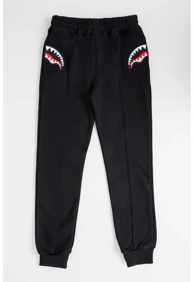Pantaloni de trening cu aplicatii grafice - Negru