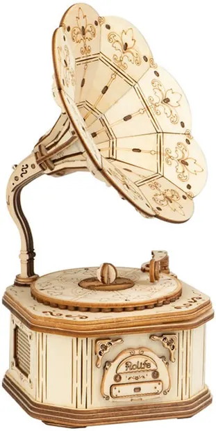 Puzzle 3D din lemn Robo Time din 122 de piese - Placă turnantă