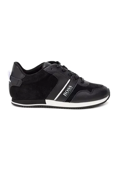 Pantofi sport cu insertii de piele si piele intoarsa - Alb/Negru