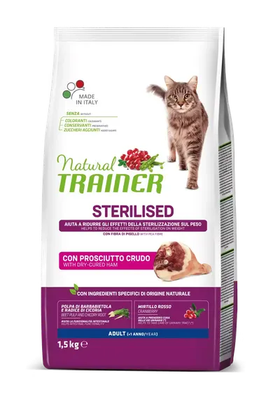 Natural Trainer, Pisica Adulta Sterilizata cu Prosciutto Crudo, 1.5 kg