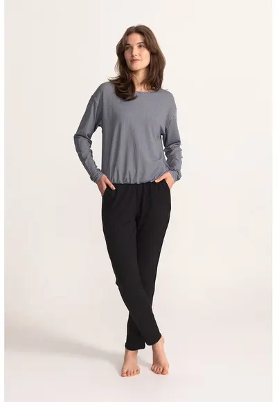 Pijama cu maneci lungi Relax Time - Alb/Negru