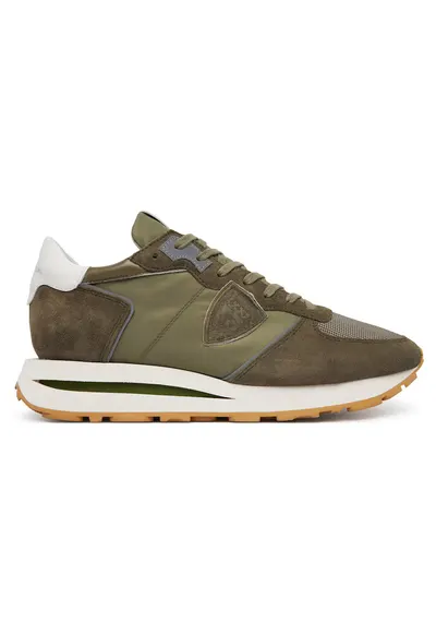 Pantofi sport barbati - piele intoarsa - verde/alb