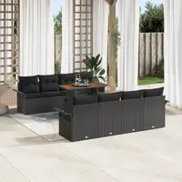 Set canapea de gradina Gossi de 9 piese cu perne negru ratan poly, canapea de gradina Gossi cu 2 locuri cu spatiu de stocare & perne negru ratan poly