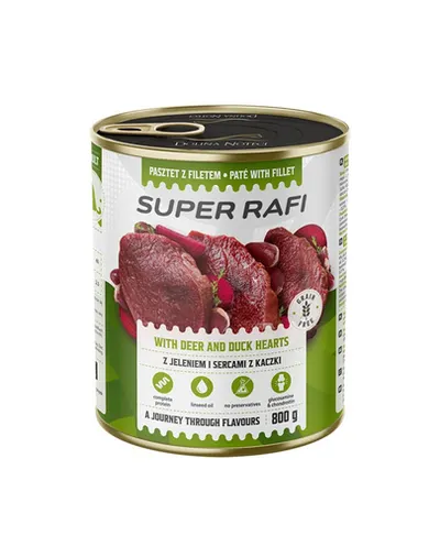 Hrană umedă câini pate RAFI Super 800 g cerb și inimi de rață