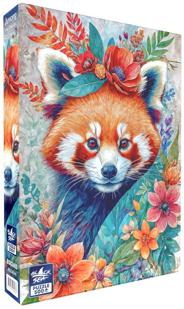 Puzzle Black Sea din 500 de piese - Printre flori: Red Panda