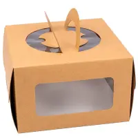 Cutii pătrate kraft cu fereastră și mâner decorativ (set 10 buc) - 26x26x10cm