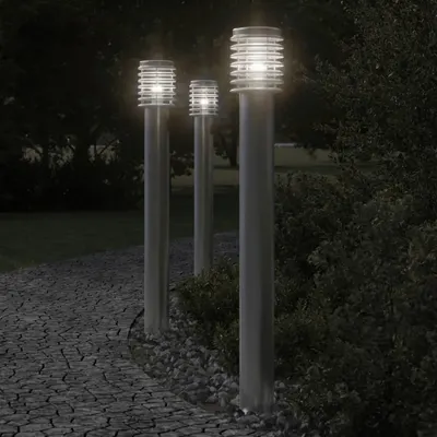 Gossi lampi de podea de exterior 3 buc argintiu 110cm otel inoxidabil