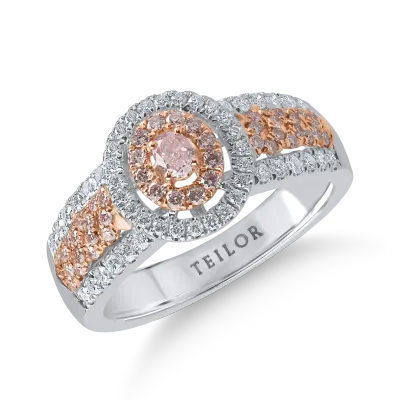 Inel din aur alb-roz cu diamante roz ovale si rotunde si diamante incolore de 0.71ct