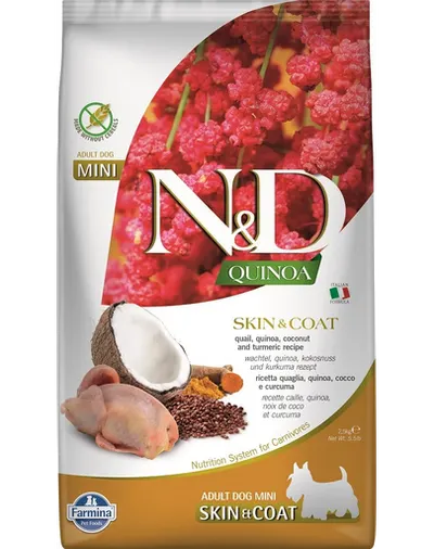 FARMINA N&D Quinoa Hrana dietetica caini adulti talie mica, cu prepelita si nuca de cocos 2,5 kg