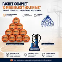 Pachet 10 mingi baschet Molten MB7 marime 7 + pompa universala + plasa mingi