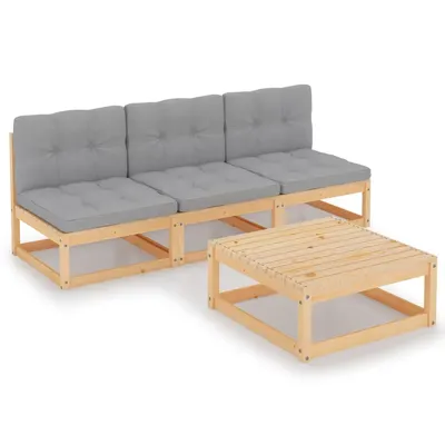 vidaXL Set mobilier de grădină cu perne, 4 piese, lemn masiv de pin