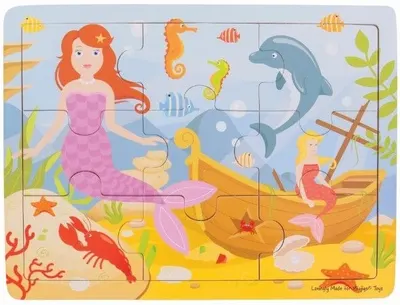 Puzzle din lemn Bigjigs - Sirena, 9 piese